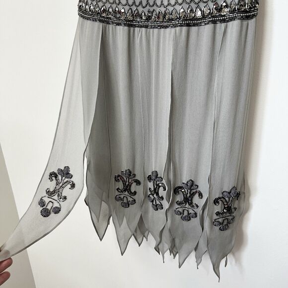 Sue Wong Silk Beaded Flapper Cocktail Dress Gray Lavender NWT Women’s 8 NEW - Picture 5 of 15